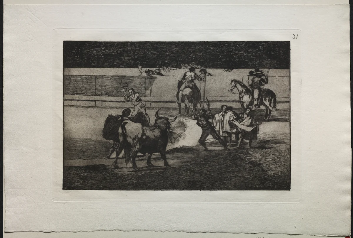 Bullfights: Banderillas with Firecrackers by Francisco de Goya, print, 1816-1876