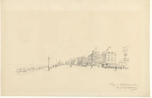 Boulevard en strand te Blankenberge by Maxime François Antoine Lalanne, drawing, 1837-1886