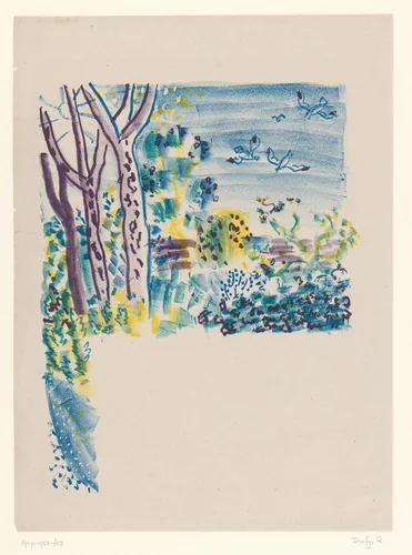 Drie bomen te midden van struikgewas by Raoul Dufy, print, 1887-1952