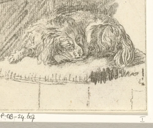 Liggend hondje by Cornelis Ploos van Amstel, print, 1777