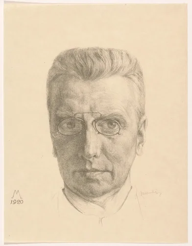 Zelfportret met knijpbril by Simon Moulijn, print, 1920