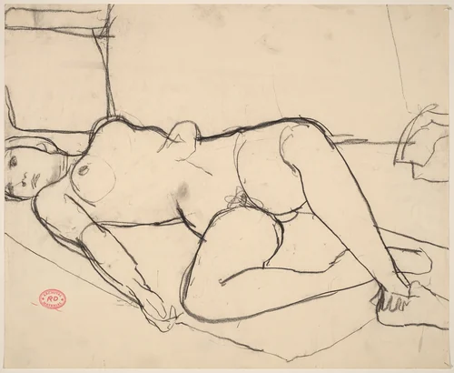 Untitled [reclining female nude in slippers] by Richard Diebenkorn, drawing, 1955-1967