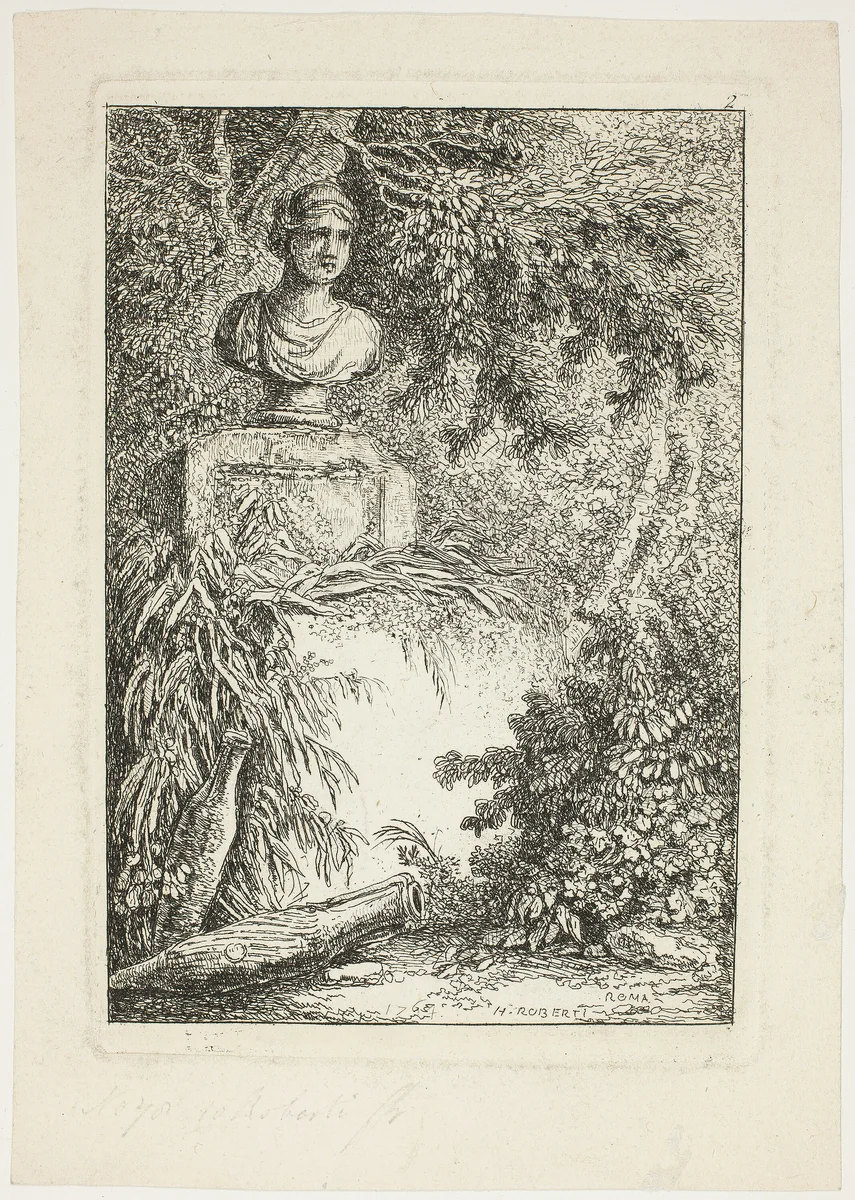 The Bust, plate two from Les Soirées de Rome by Hubert Robert, print, 1764