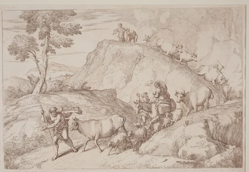 An Elderly Shepherd Leading the Flock by Gaetano Zompini, Giovanni Benedetto Castiglione, portfolio, 1758-1759