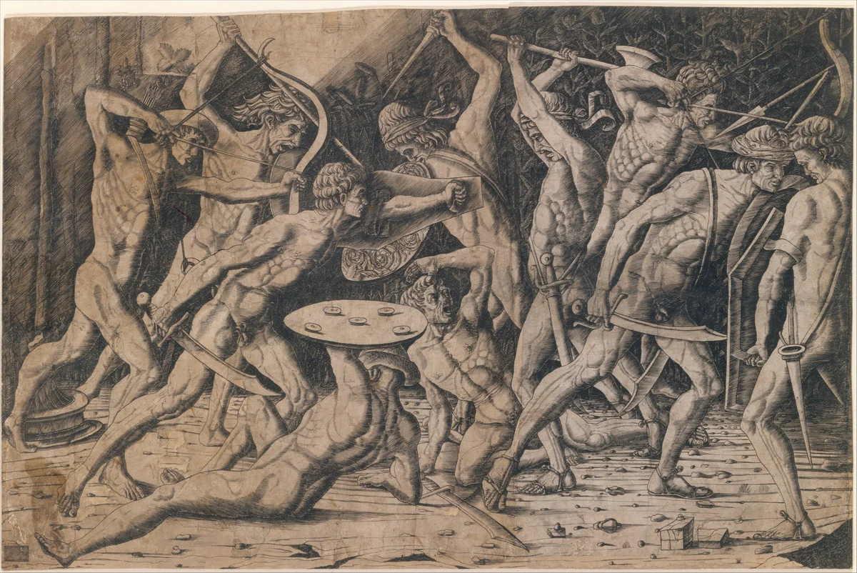 Battle of Hercules and the Giants by anonymous, print, 1400-1499