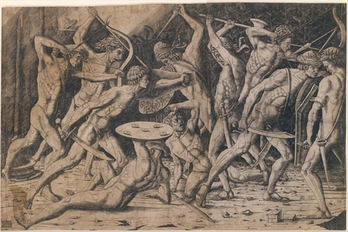 Battle of Hercules and the Giants by anonymous, print, 1400-1499
