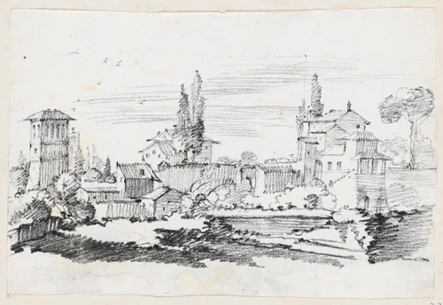Houses in Italy by Joseph-Marie Vien, drawing, 1744-1750