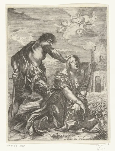 De terechtstelling van de heilige Barbara by Willem Basse, print, 1633-1672