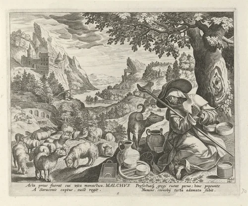Malchus van Chalcis als kluizenaar by Johann Sadeler, print, 1583-1588
