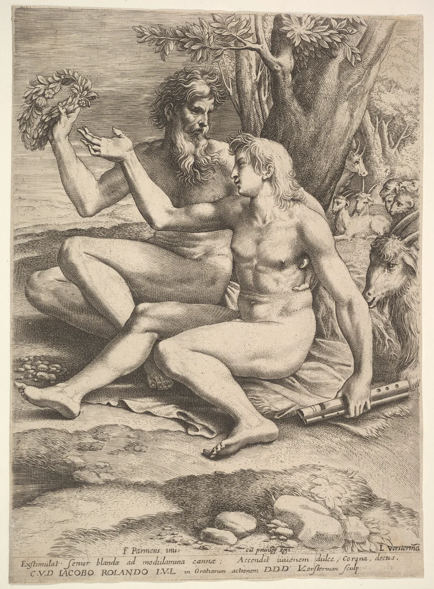 Two Nude Shepherds by Lucas Vorsterman, print, 1610-1675