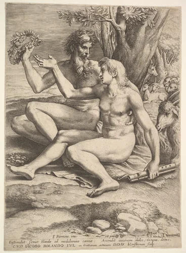 Two Nude Shepherds by Lucas Vorsterman, print, 1610-1675