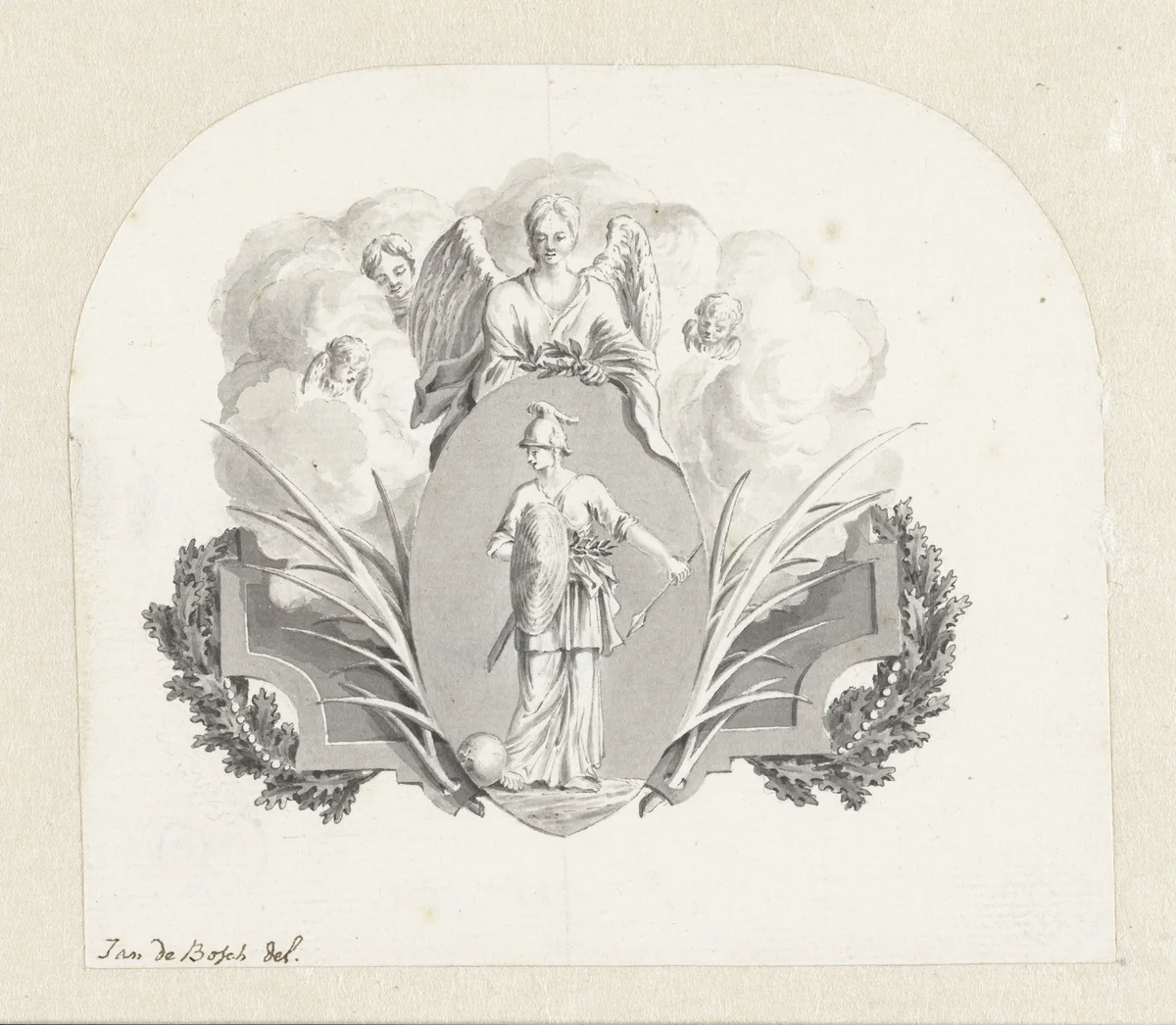 Ontwerp voor een vignet met een allegorische voorstelling by Joannes de Bosch, drawing, 1723-1785