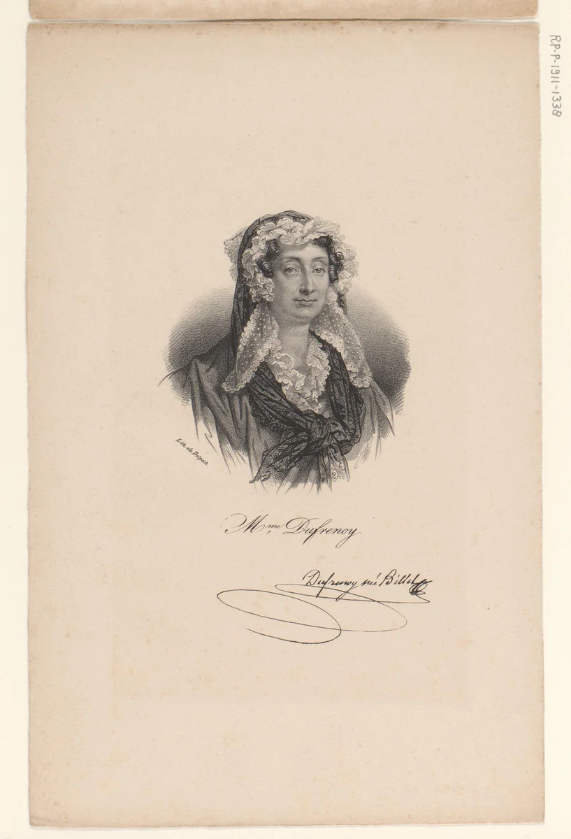 Portret van Adélaïde-Gillette Dufrénoy by anonymous, print, 1818-1842