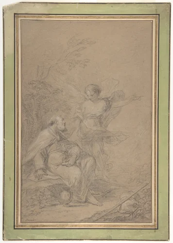 Elijah Visited by an Angel in the Wilderness (I Kings 19:4-8) by Jean-Baptiste Bénard, drawing, 1700-1799