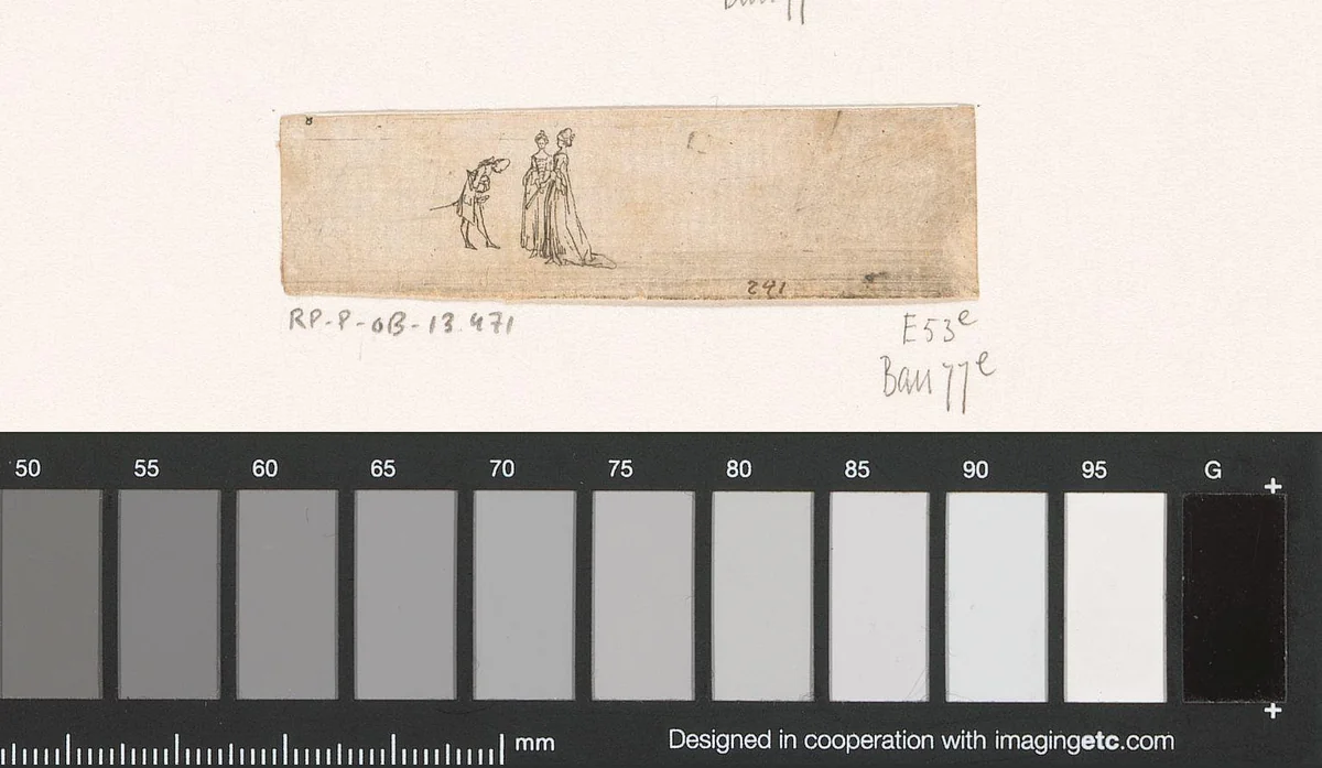 Heer buigt voor twee dames by Daniel Nikolaus Chodowiecki, print, 1769