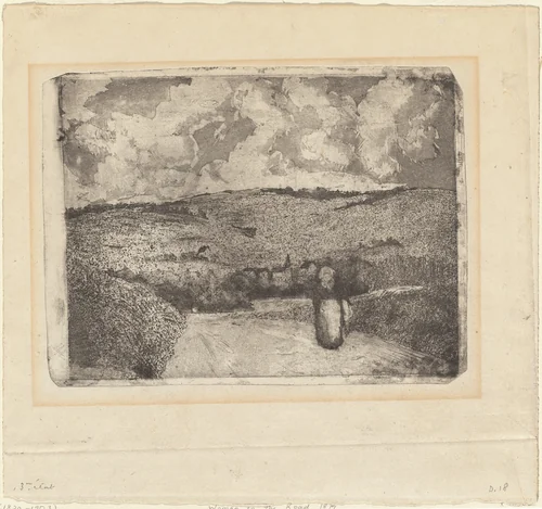 A Woman Walking along a Country Road (La Femme sur la Route) by Camille Pissarro, print, 1879