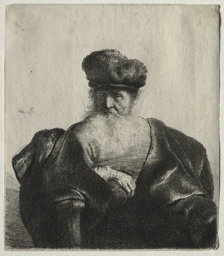 Old Man with Beard, Fur Cap, and Velvet Cloak by Rembrandt van Rijn, print, 1627-1637