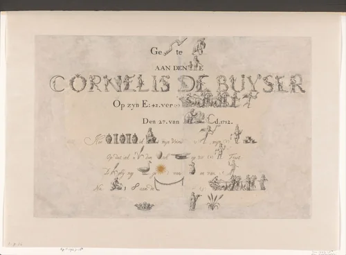 Rebus opgedragen aan Cornelis de Buyser by Christoffel Lubienitzki, drawing, 1712