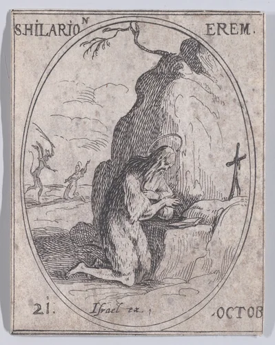 S. Ilarion, ermite (St. Hilarion, Hermit), October 21st, from "Les Images De Tous Les Saincts et Saintes de L'Année" (Images of All of the Saints and Religious Events of the Year) by Jacques Callot, print, 1636