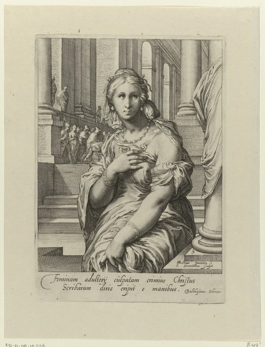 De overspelige vrouw by Unknown, print, 1575-1607