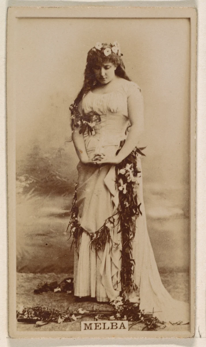 Miss Melba, from the Actresses series (N245) issued by Kinney Brothers to promote Sweet Caporal Cigarettes by Kinney Brothers Tobacco Company, photograph, 1890