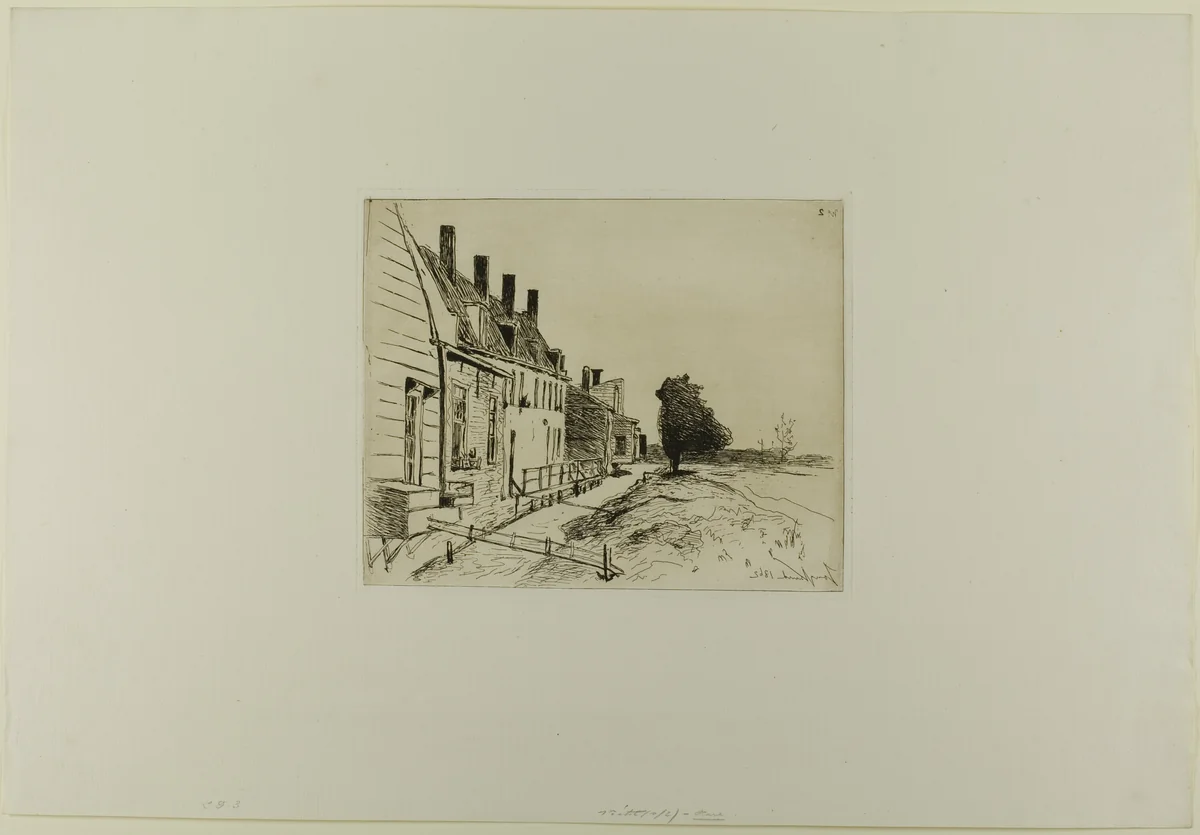 Houses Along the Canal, from Cahier de six eaux-fortes, vues de Hollande by Johan Barthold Jongkind, print, 1862