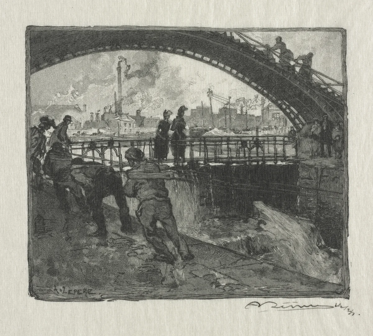 The Lock of the St. Martin Canal by Auguste Louis Lepère, print, 1890