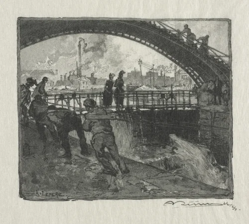 The Lock of the St. Martin Canal by Auguste Louis Lepère, print, 1890