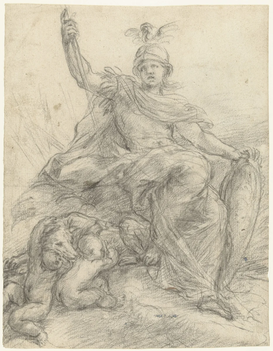 Minerva als Rome by Alessandro Algardi, drawing, 1640-1650