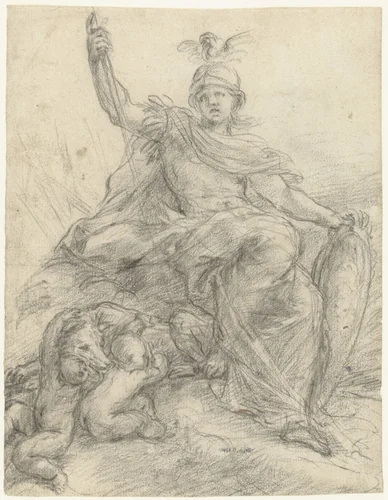 Minerva als Rome by Alessandro Algardi, drawing, 1640-1650