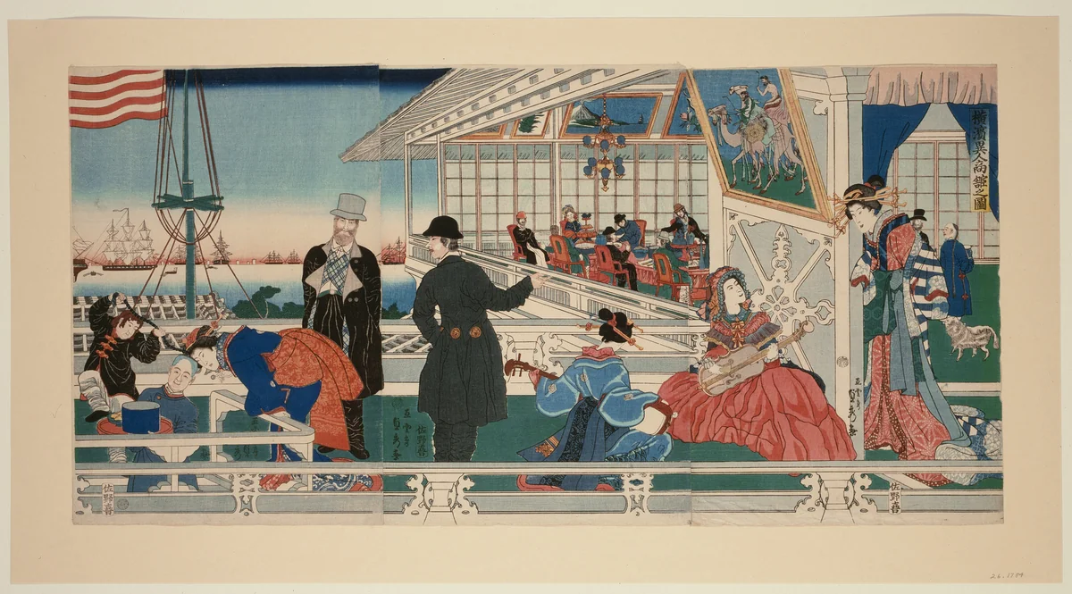 An American Mercantile Building in Yokohama (Yokohama ijin shokan no zu) by Utagawa Sadahide, print, 1861