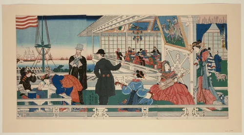 An American Mercantile Building in Yokohama (Yokohama ijin shokan no zu) by Utagawa Sadahide, print, 1861