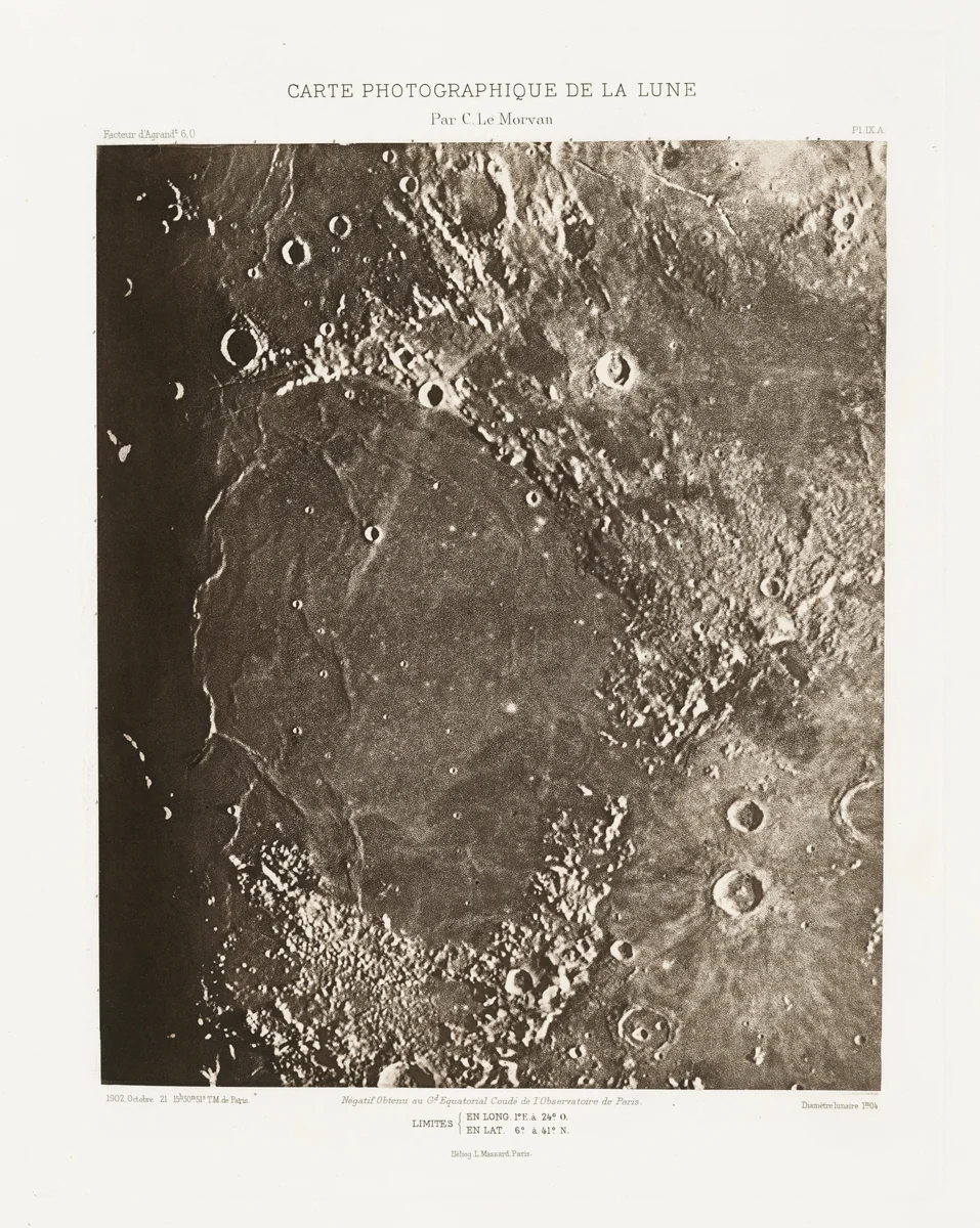 Carte photographique de la lune, planche IX.A (Photographic Chart of the Moon, plate IX.A) by Charles Le Morvan, photograph, 1902-1914