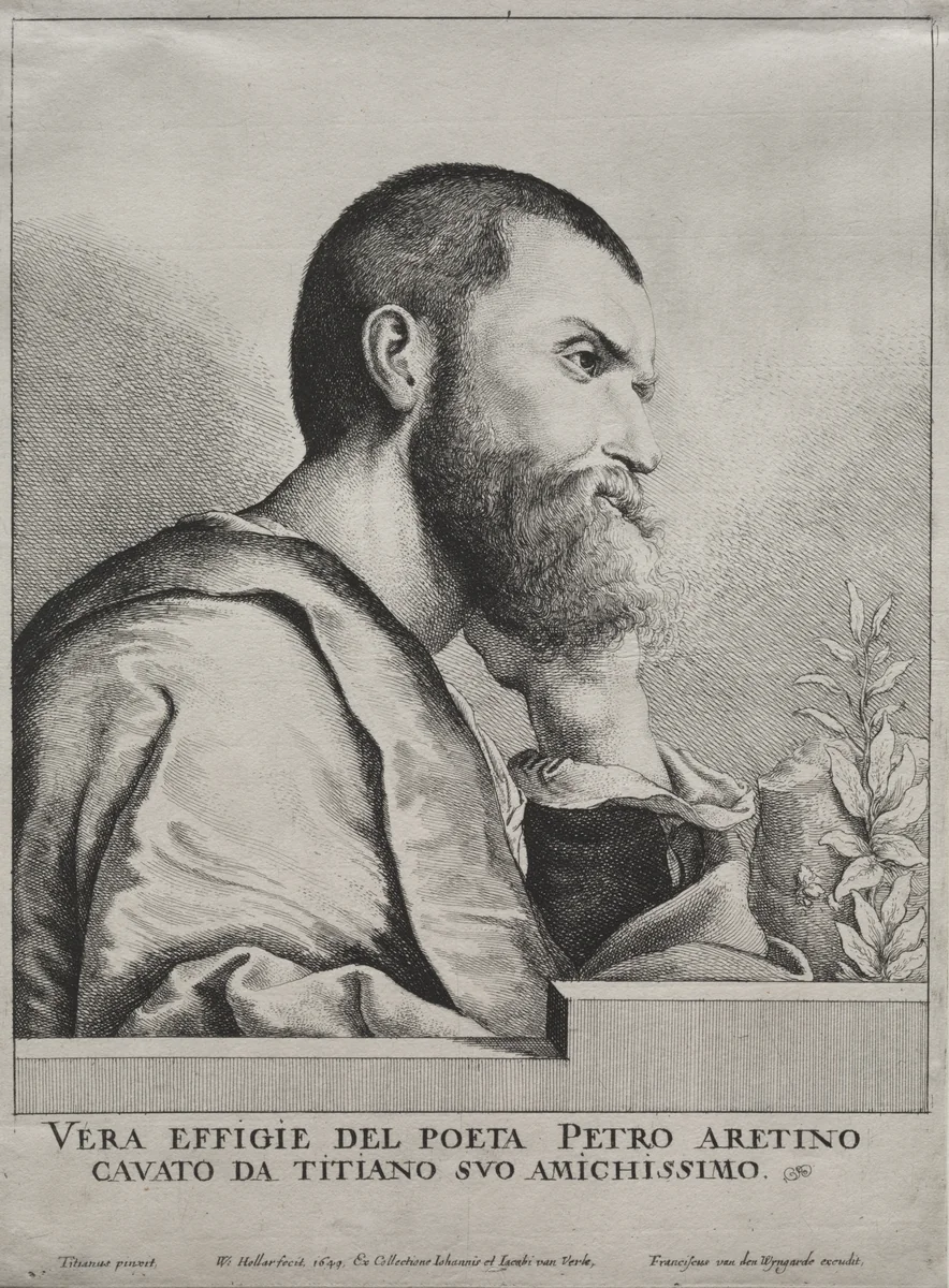Portrait of Pietro Aretino by Wenceslaus Hollar, print, 1649