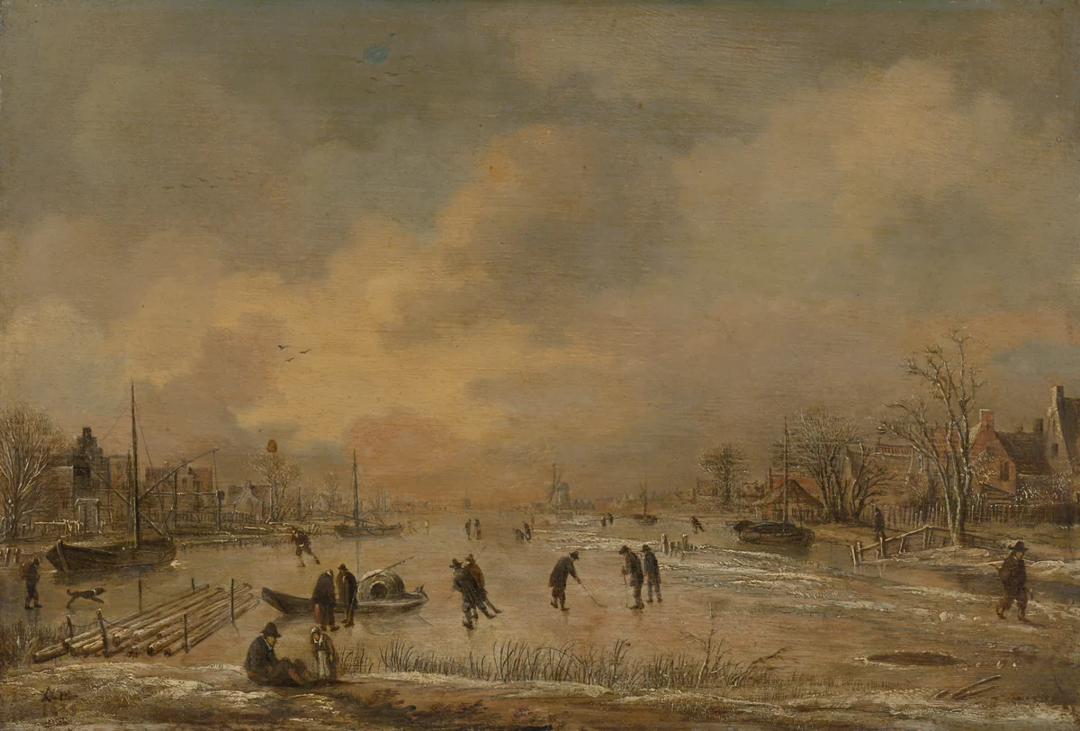Winter Landscape with Houses by Aert van der Neer, painting, 1645