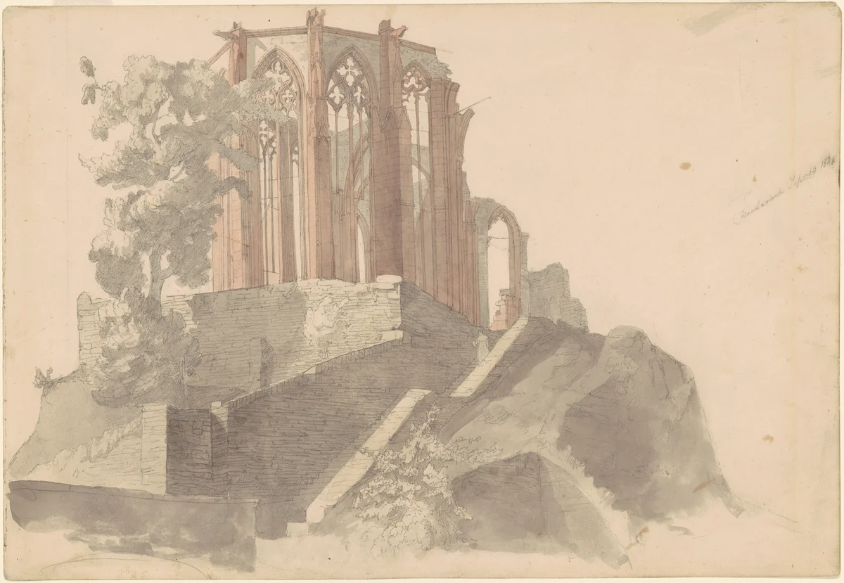 Cathedral Ruins, Bacharach by Emanuel Leutze, drawing, 1841
