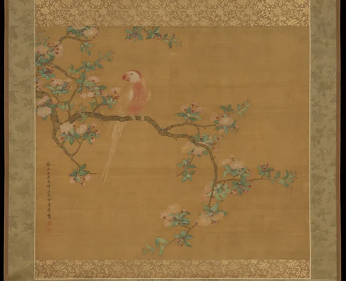 Parrot on a Pear Branch by Jin Zunnian, painting, 1732