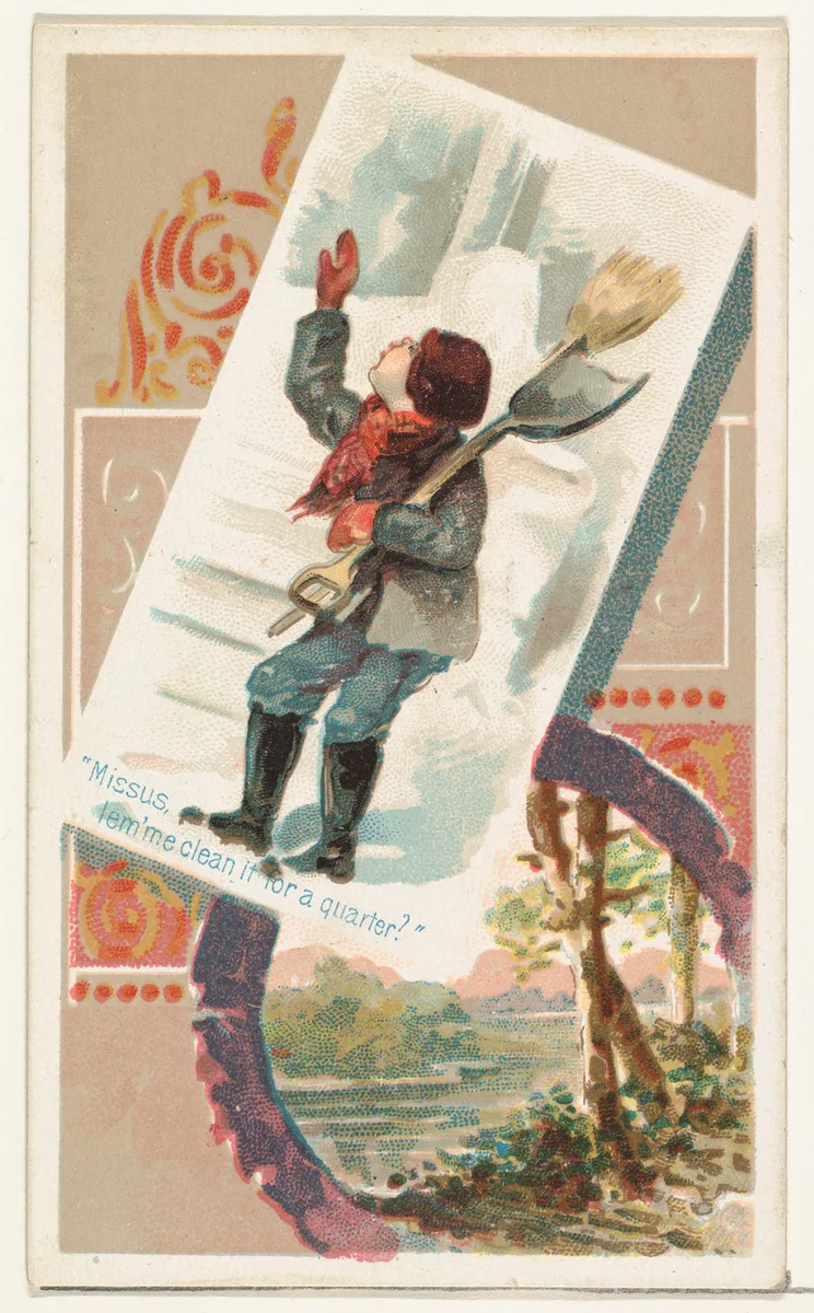 "Missus, lem'me clean it for a quarter?," from the Terrors of America set (N136) issued by Duke Sons & Co. to promote Honest Long Cut Tobacco by W. Duke, Sons & Co., print, 1888-1889