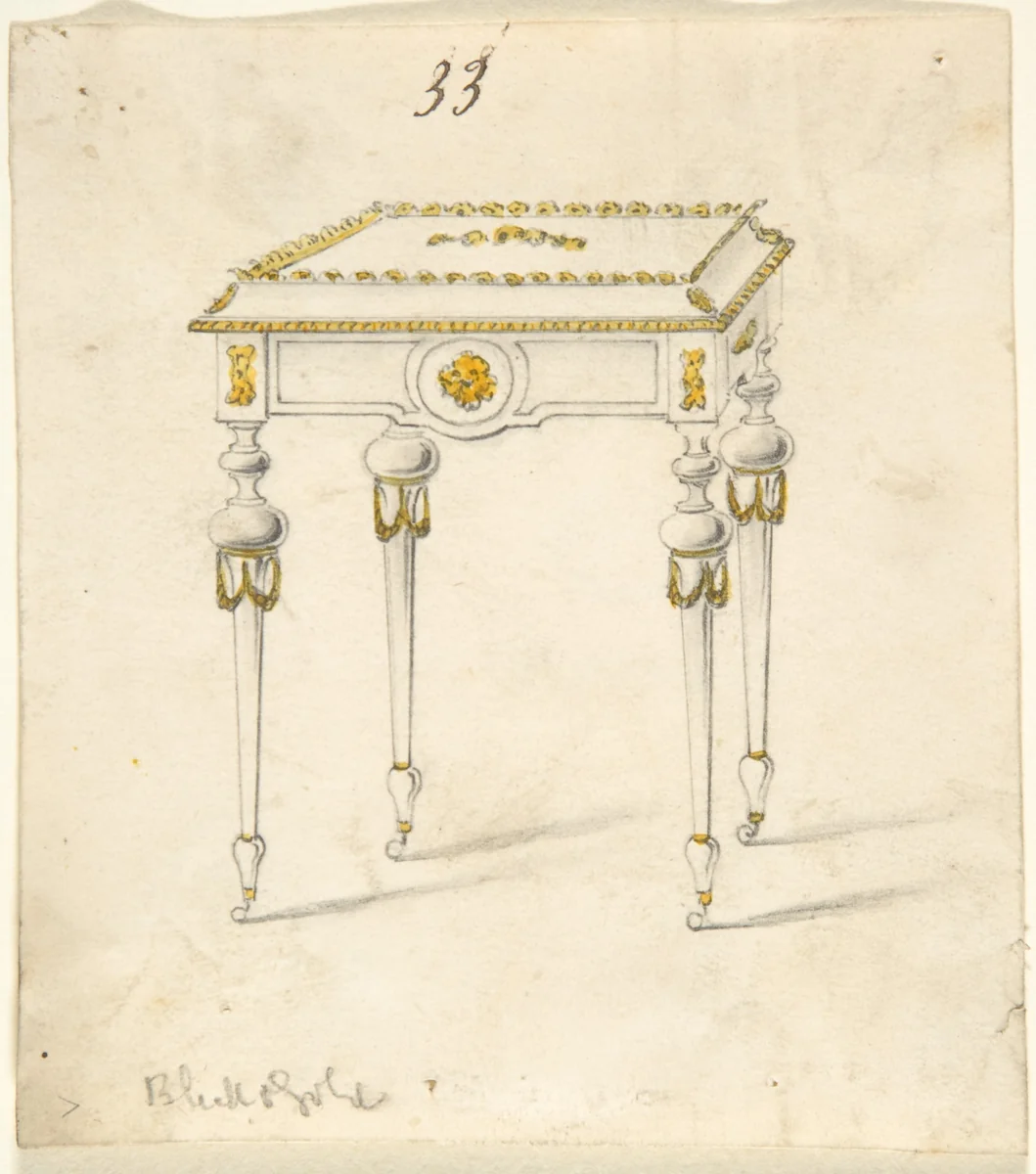 Design for a Small Table on Casters by anonymous, drawing, 1800-1900