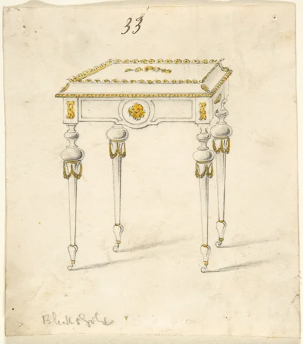 Design for a Small Table on Casters by anonymous, drawing, 1800-1900
