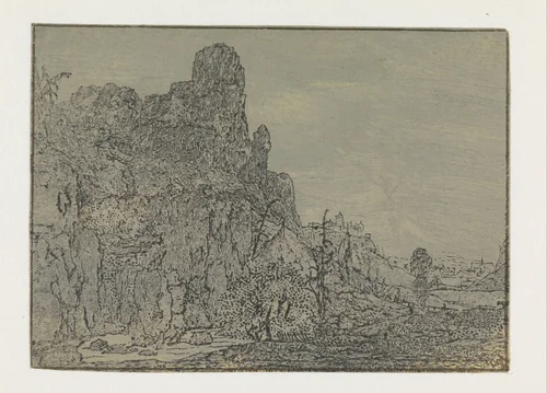Landscape with a Steep Cliff, Small Version by Hercules Segers, print, 1622-1625