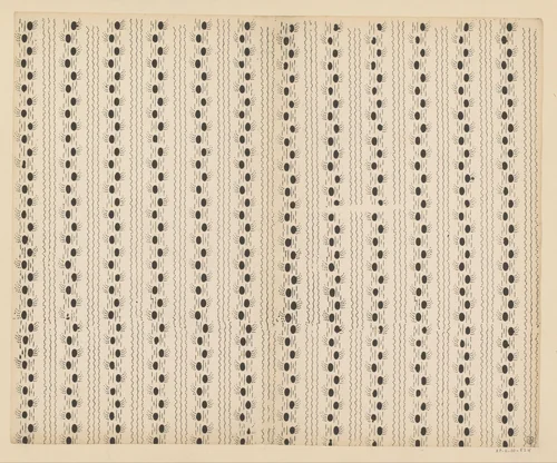 Blad met banenpatroon van ovaal motief met streepjes en slingerende stippellijnen by anonymous, print, 1800-1900