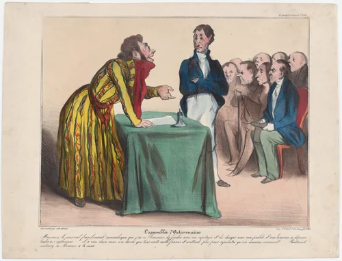 Plate 6: Stockholders' assembly, from 'Caricaturana,' published in Les Robert Macaires by Honoré Daumier, print, 1838