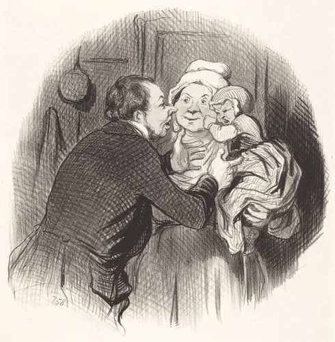 La Visite a la nourrice by Honoré Daumier, print, 1845