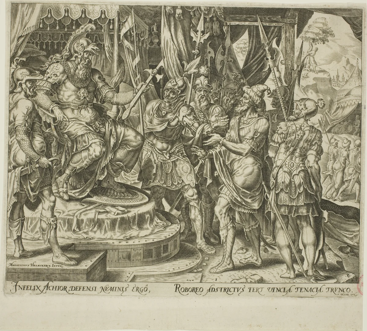 Achior Pleading with Holofernes for the Israelites, plate one from The Story of Judith and Holofernes by Philip Galle, print, 1564
