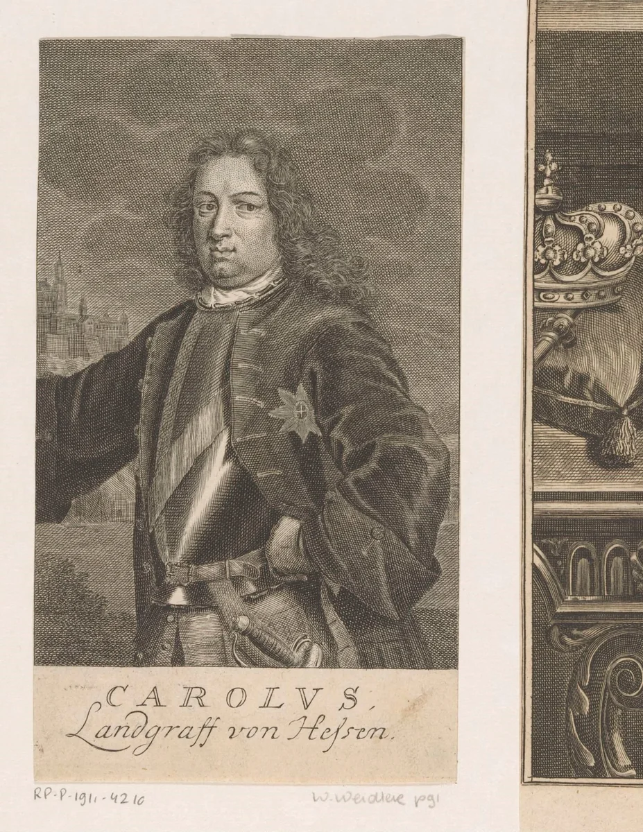 Portret van Karl I von Hessen-Kassel by Martin Bernigeroth, print, 1680-1733