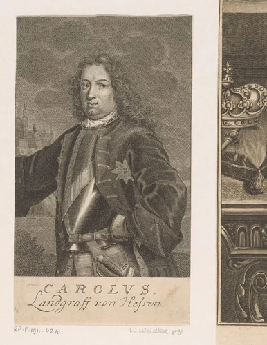Portret van Karl I von Hessen-Kassel by Martin Bernigeroth, print, 1680-1733