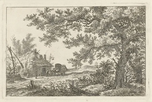 Huifkar bij boerderij by Hermanus Fock, print, 1781-1822