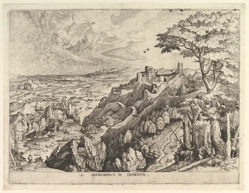 St. Jerome in the Wilderness (S. Hieronymus in Deserto), from "The Large Landscapes" by Johannes van Doetecum, print, 1550-1560