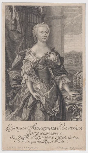 Portrait of Luise Gottsched by Johann Martin Bernigeroth, print, 1757